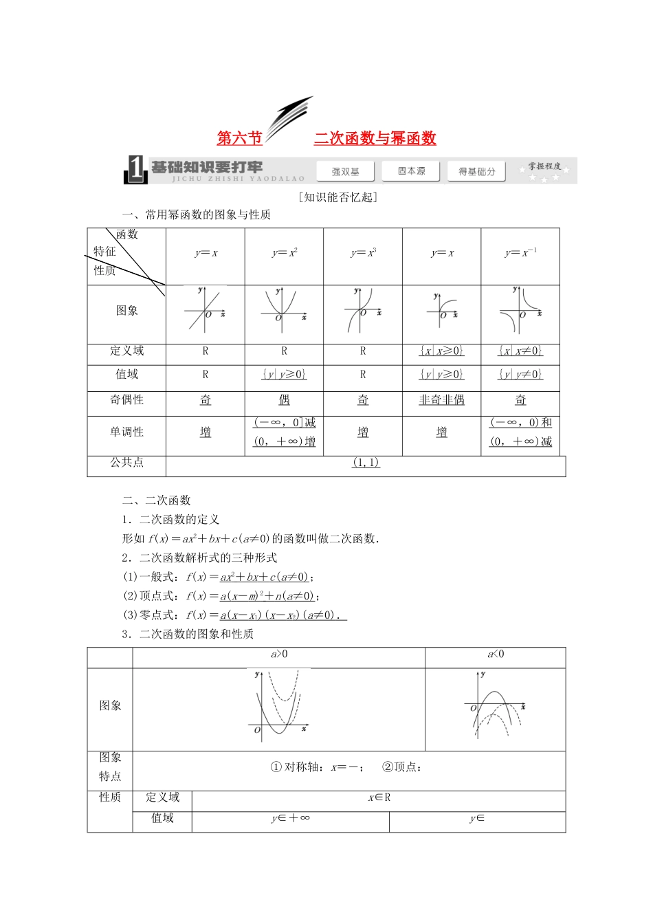 【三维设计】2013届高考数学总复习（基础知识+高频考点+解题训练）第二章 二次函数与幂函数教学案（含解析）新人教A版_第1页