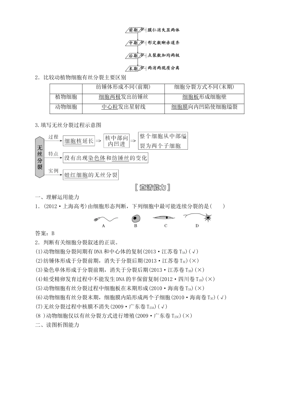 【三维设计】2015届高考生物一轮精品讲义 4.1 细胞的增殖 新人教版必修1_第2页
