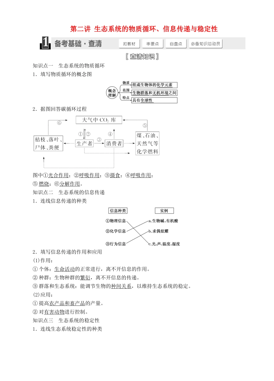 【三维设计】2015届高考生物一轮精品讲义 4.2 生态系统的物质循环 新人教版必修3_第1页