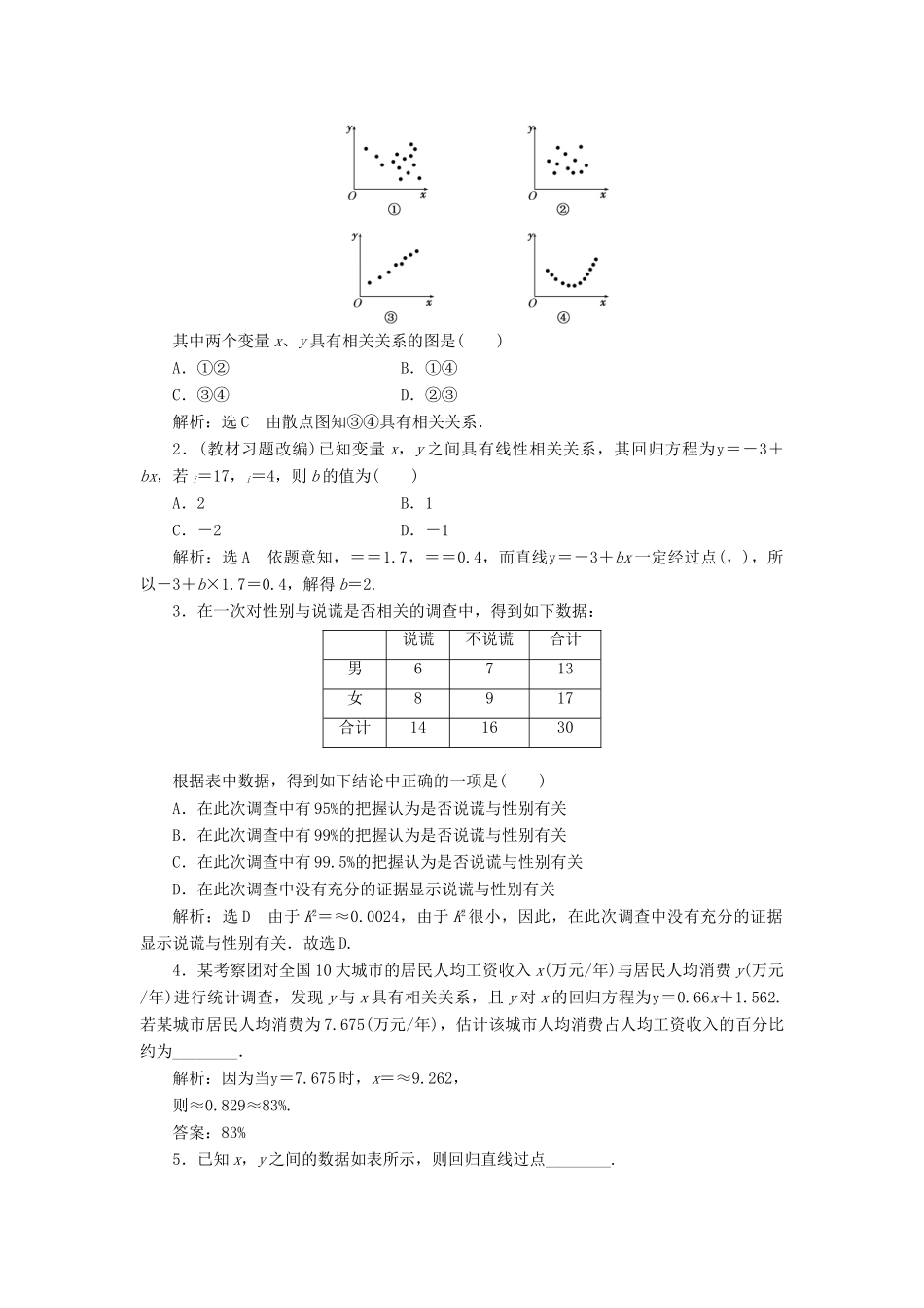 【三维设计】2013届高考数学总复习（基础知识+高频考点+解题训练）第九章 变量间的相关关系统计案例教学案（含解析）新人教A版_第2页