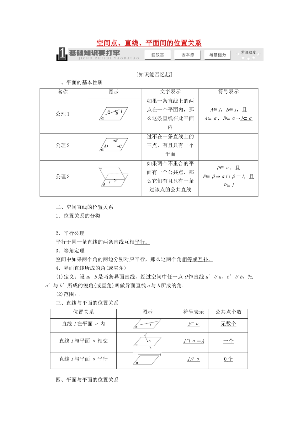 【三维设计】2013届高考数学总复习（基础知识+高频考点+解题训练）第七章 空间点、直线、平面间的位置关系教学案（含解析）新人教A版_第1页