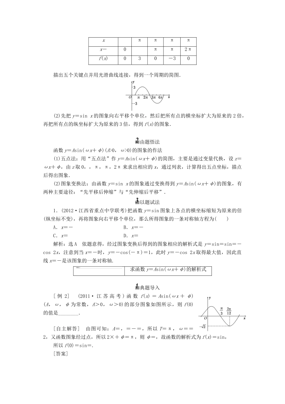 【三维设计】2013届高考数学总复习（基础知识+高频考点+解题训练）第三章 函数y＝sin(ωx＋φ)的图象及三角函数模型的简单应用教学案（含解析）新人教A版_第3页