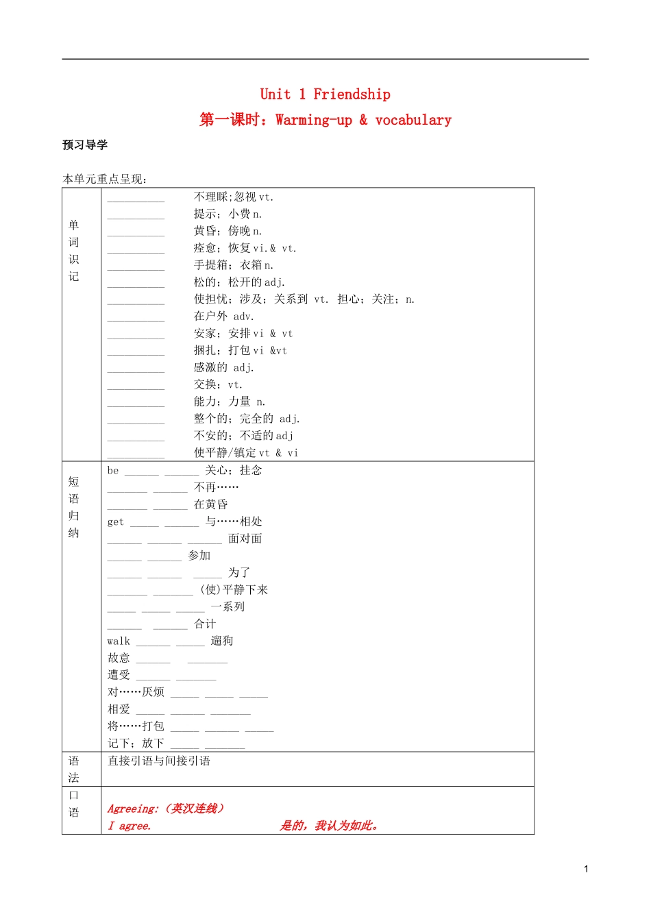 《英语导学丛书》高中英语 Unit1 Friendship学案_第1页