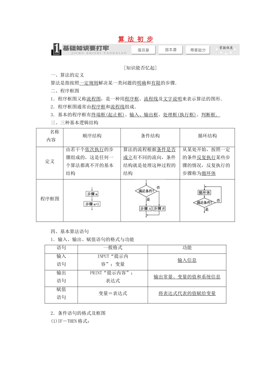 【三维设计】2013届高考数学总复习（基础知识+高频考点+解题训练）第十章 算法初步教学案 新人教A版_第1页