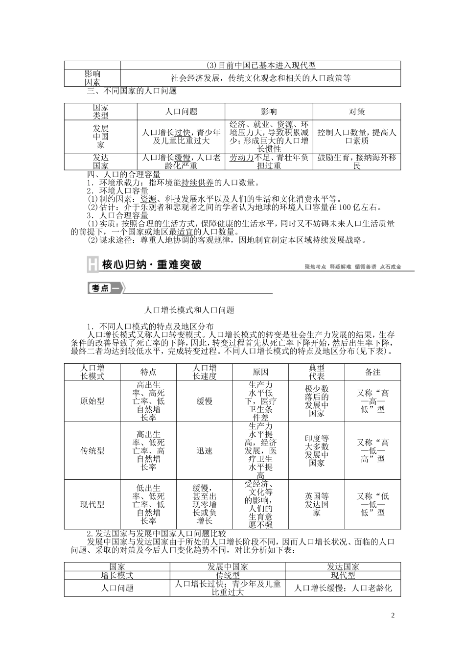 【优化方案】2015届高考地理新一轮复习 第六章 第15讲 人口数量的变化和人口的合理容量教案_第2页