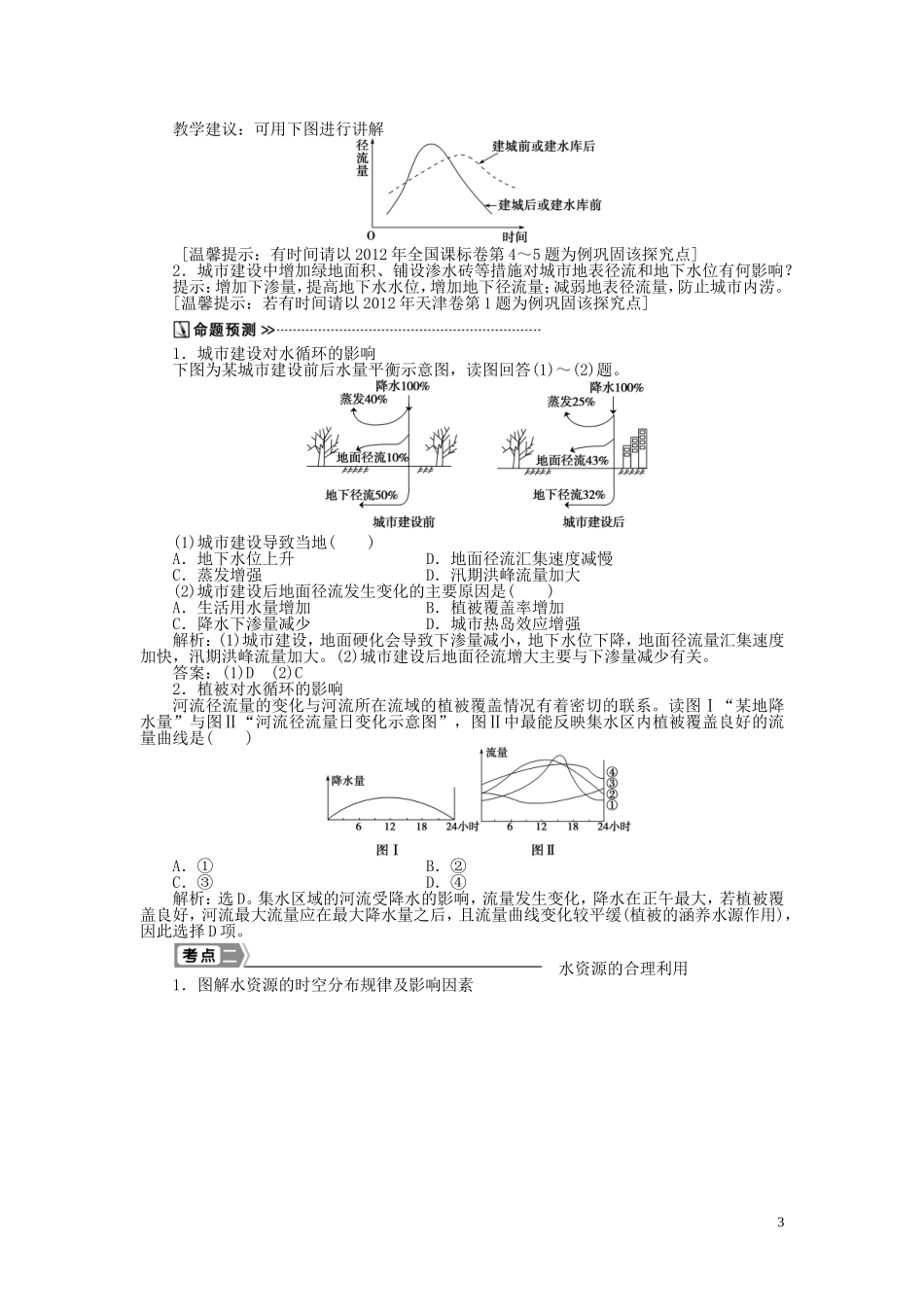 【优化方案】2015届高考地理新一轮复习 第三章 第9讲 自然界的水循环和水资源的合理利用教案_第3页
