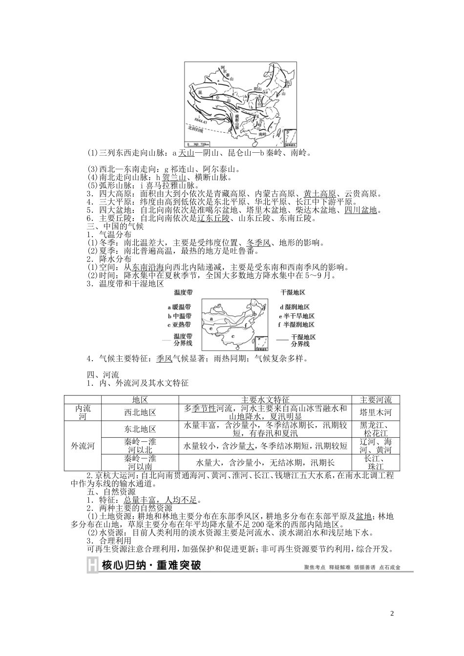 【优化方案】2015届高考地理新一轮复习 第十八章 第38讲 中国自然地理教案_第2页