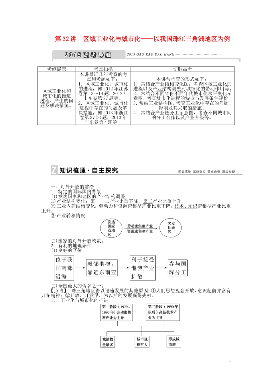 【优化方案】2015届高考地理新一轮复习 第十五章 第32讲 区域工业化与城市化 以我国珠江三角洲地区为例教案_第1页