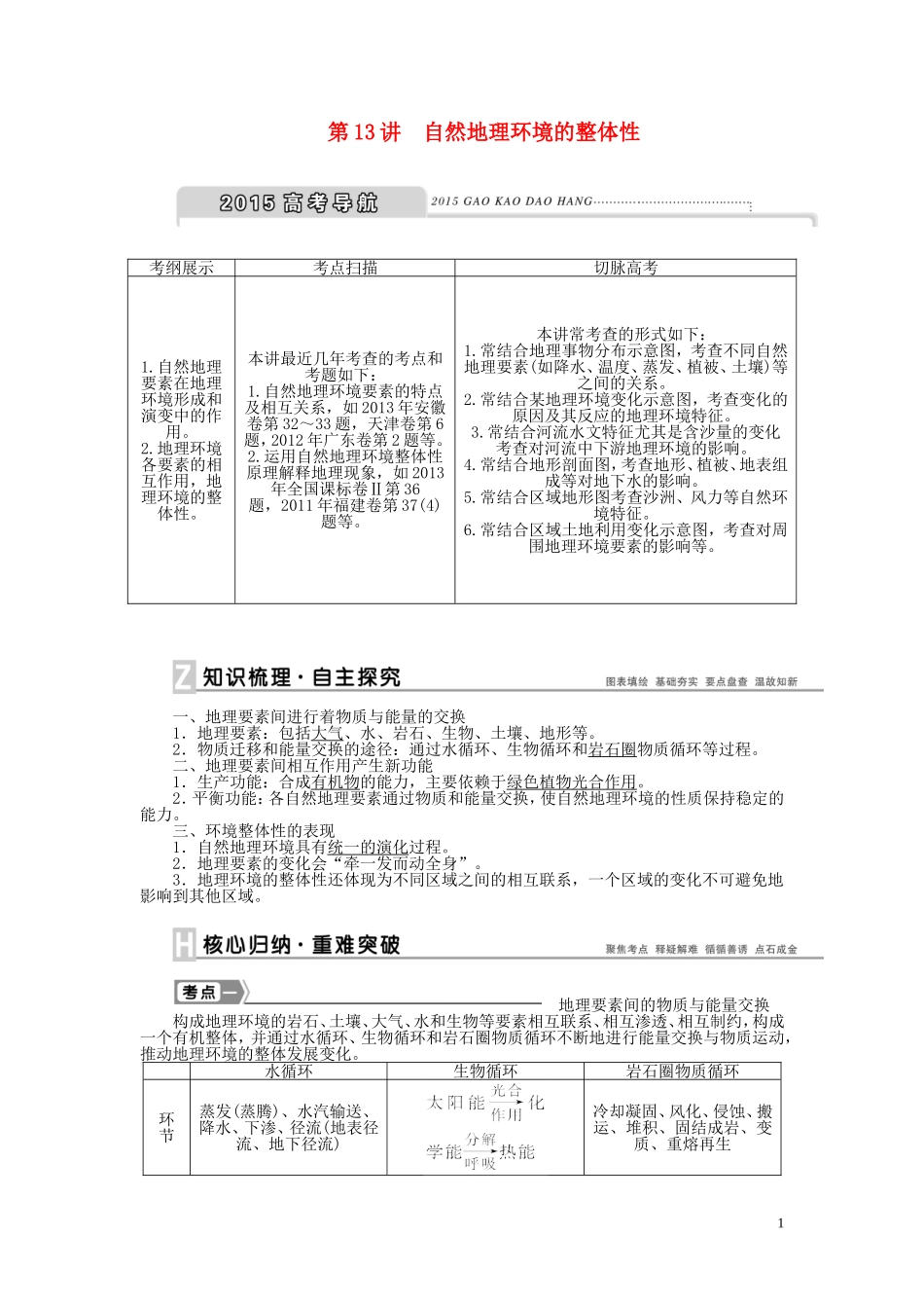 【优化方案】2015届高考地理新一轮复习 第五章 第13讲 自然地理环境的整体性教案_第1页
