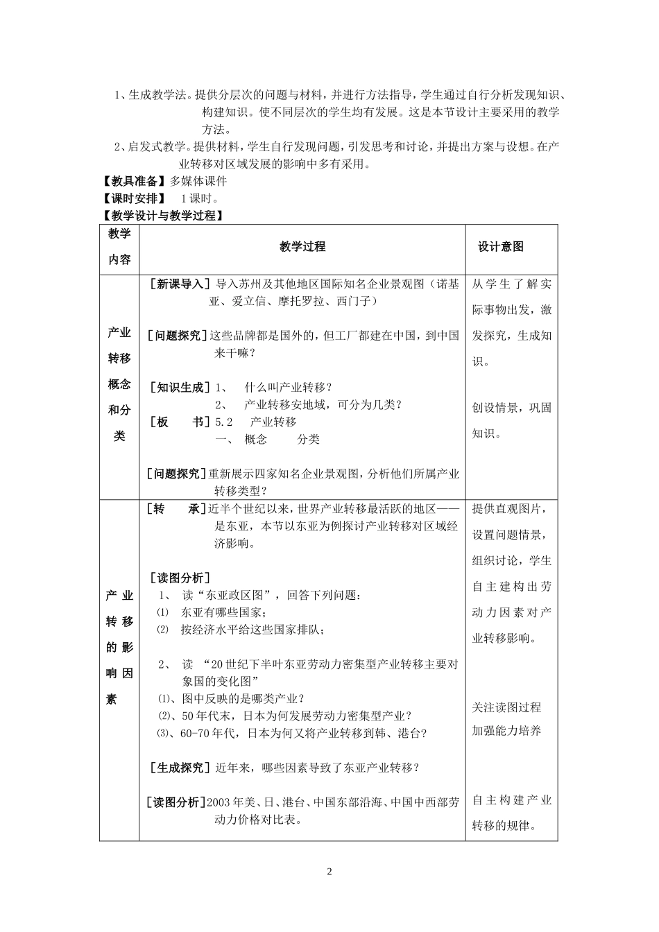 【2009年初高中地理优秀教学设计】《产业转移》_第2页
