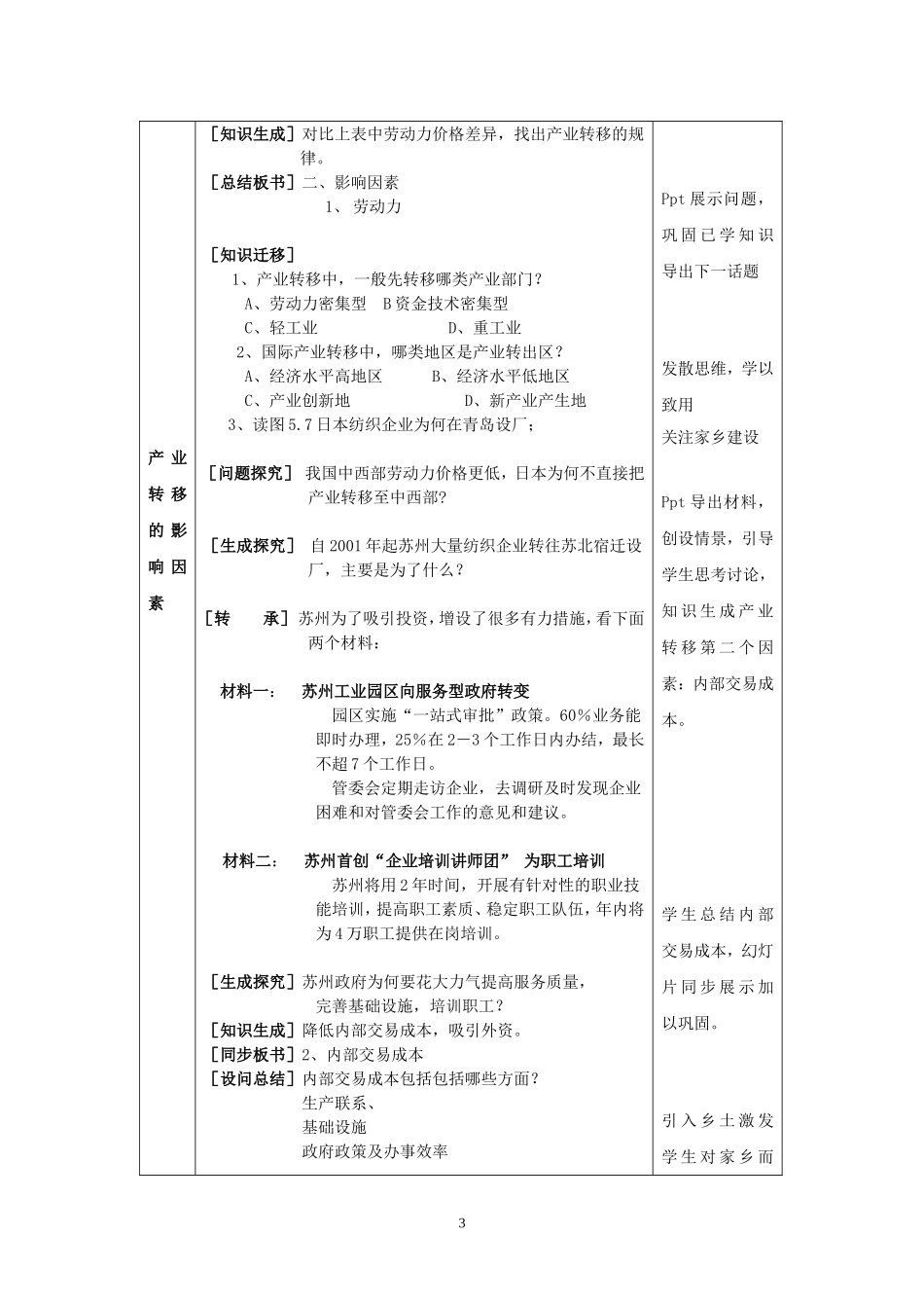 【2009年初高中地理优秀教学设计】《产业转移》_第3页