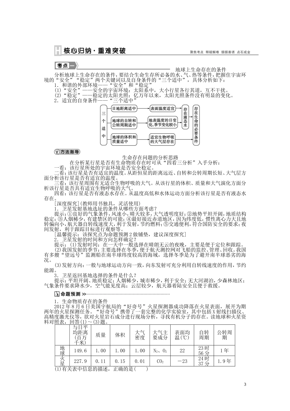 【优化方案】2015届高考地理新一轮复习 第一章 第2讲 地球的宇宙环境、圈层结构和太阳对地球的影响教案_第3页