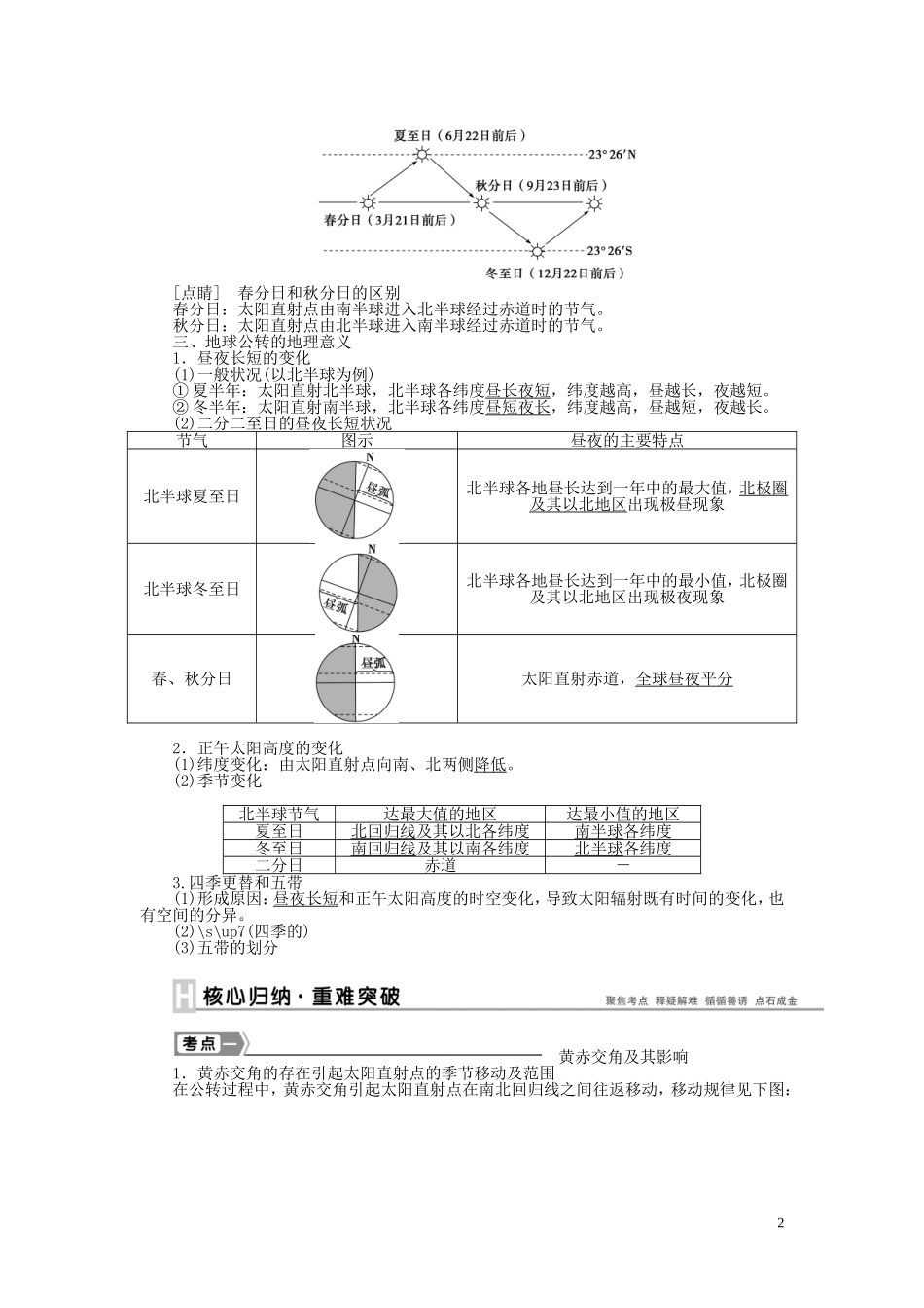 【优化方案】2015届高考地理新一轮复习 第一章 第4讲 地球公转及其地理意义教案_第2页
