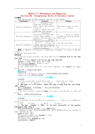 《志鸿全优设计》2013-2014学年高中英语 Module5NewspapersandMagazinesSectionⅢ目标导学 外研版必修2