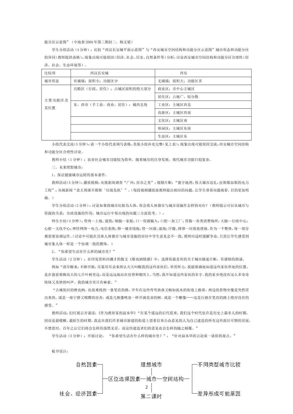 【2009年初高中地理优秀教学设计】《有机的城市：理想的生活空间》_第2页