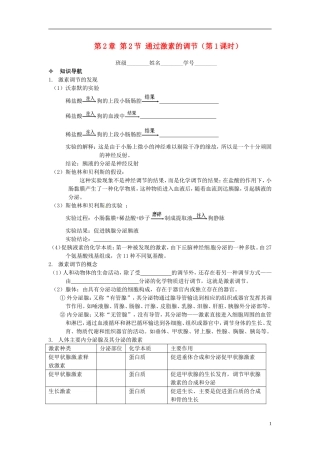 【创新方案】2013-2014学年高中生物 （预习设计+课堂精炼）第2章 第2节 通过激素的调节（第1课时）名师课堂导学设计 新人教版必修2
