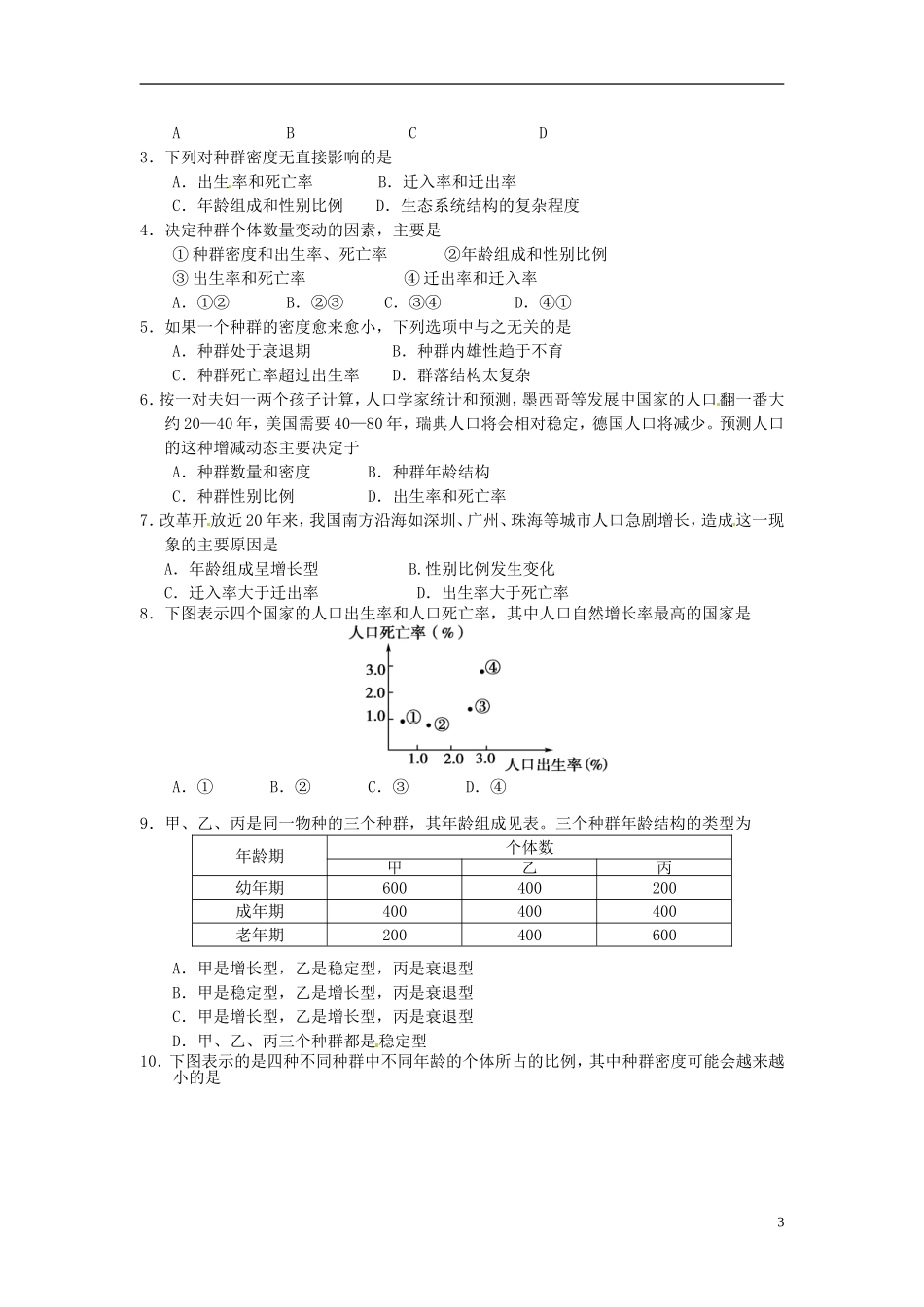 【创新方案】2013-2014学年高中生物 （预习设计+课堂精炼）第4章 第1节 种群的特征（第2课时）名师课堂导学设计 新人教版必修2_第3页