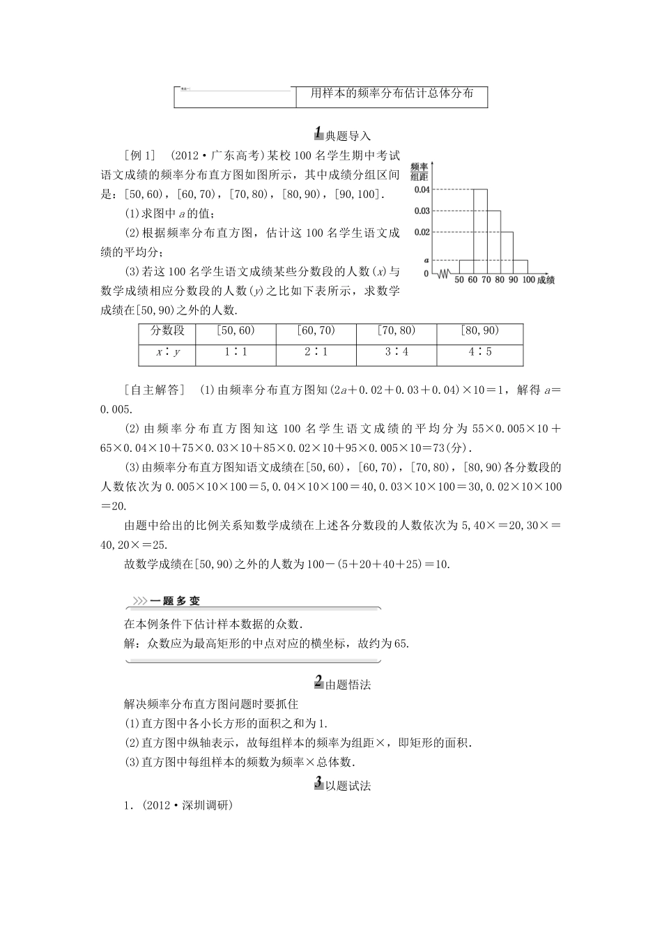 【三维设计】2014届高考数学一轮复习 （基础知识+高频考点+解题训练）用样本估计总体教学案_第3页