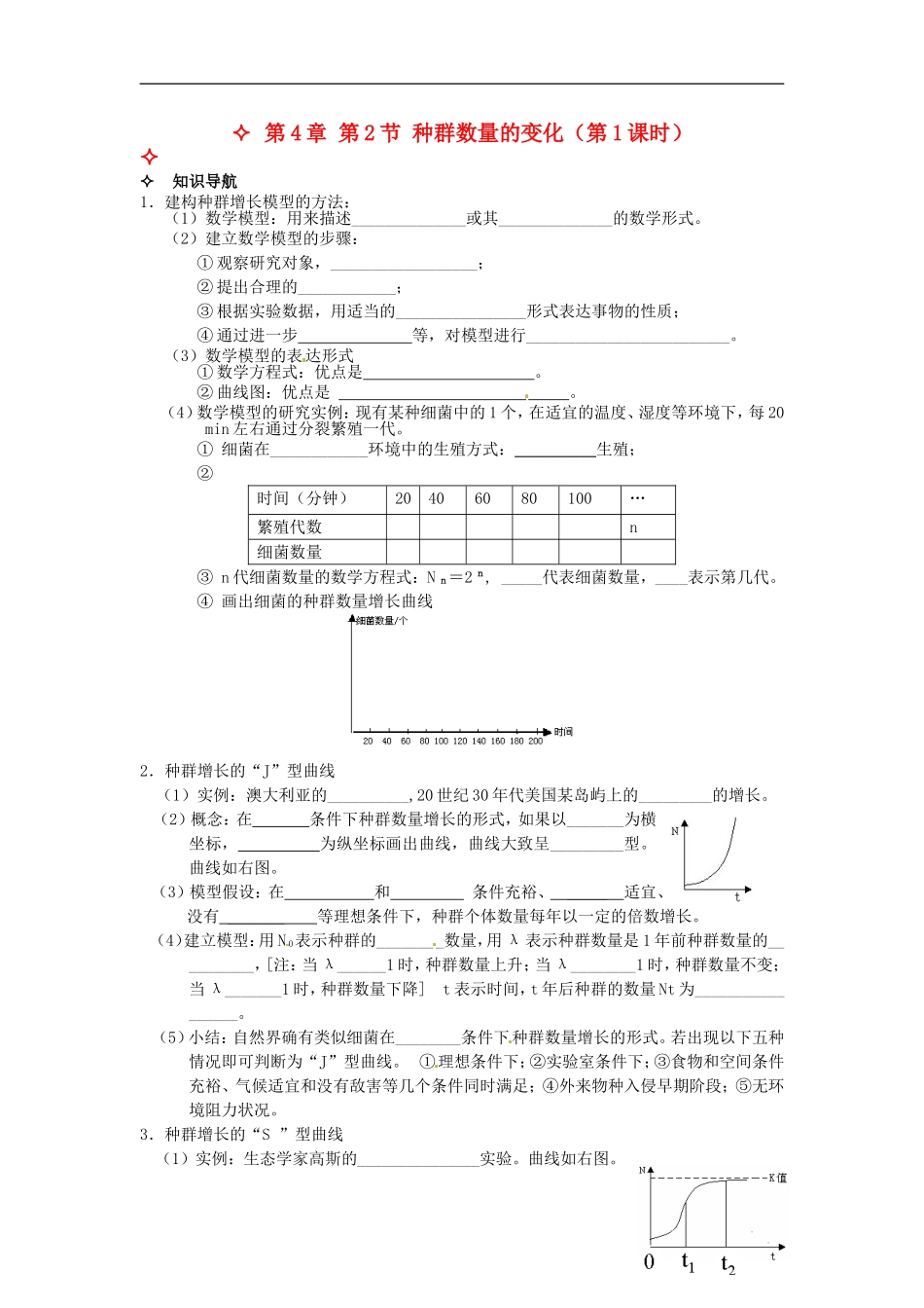 【创新方案】2013-2014学年高中生物 （预习设计+课堂精炼）第4章 第2节 种群数量的变化（第1课时）名师课堂导学设计 新人教版必修2_第1页