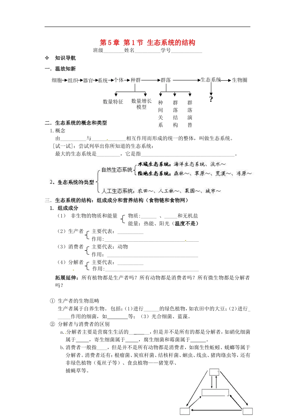 【创新方案】2013-2014学年高中生物 （预习设计+课堂精炼）第5章 第1节 生态系统的结构名师课堂导学设计 新人教版必修2_第1页