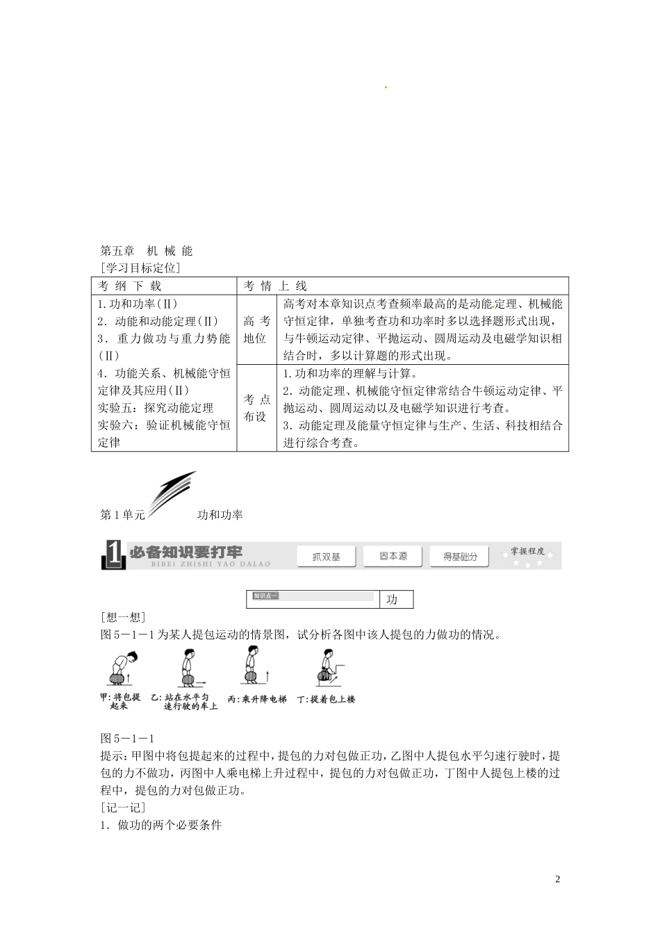 【三维设计】2014届高三物理一轮 （14年预测+目标定位+规律总结） 5.1功和功率教学案 新人教版_第2页