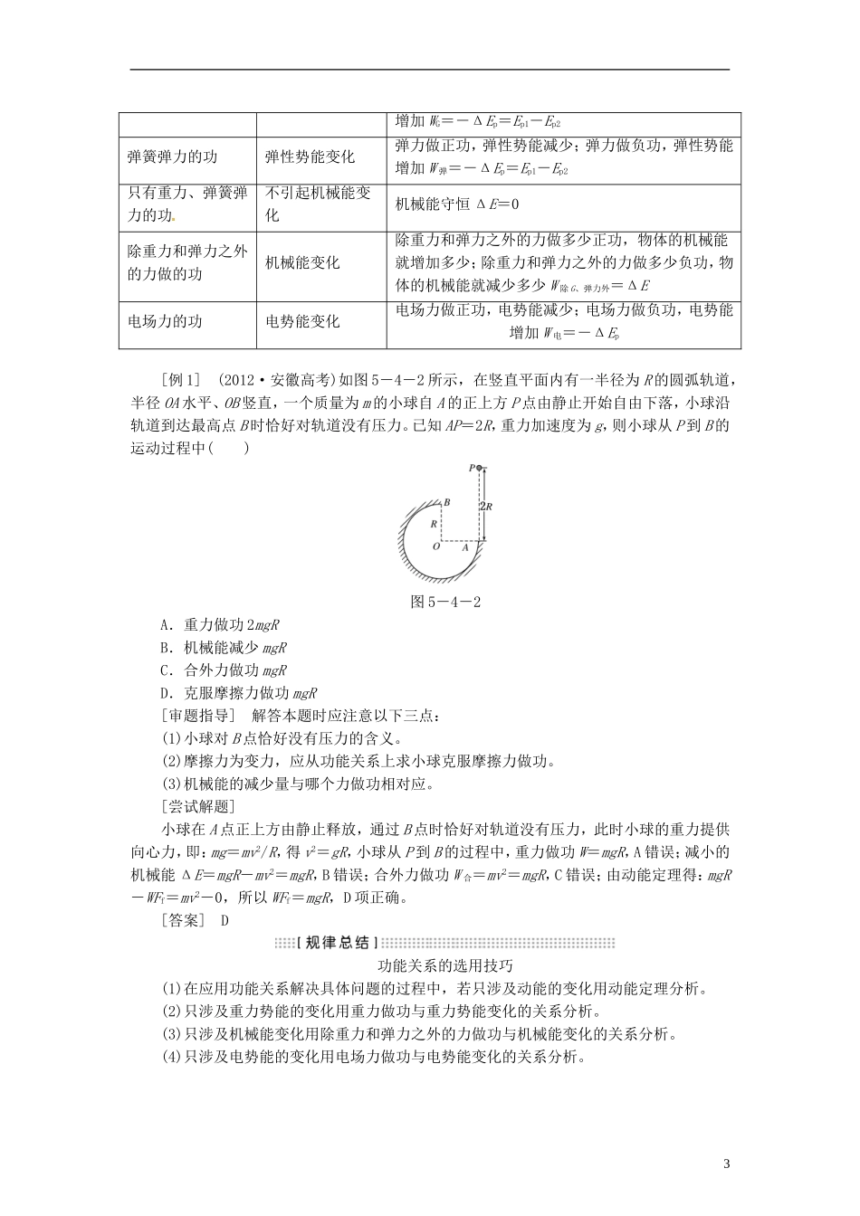 【三维设计】2014届高三物理一轮 （14年预测+目标定位+规律总结） 5.4功能关系 能量守恒定律教学案 新人教版_第3页