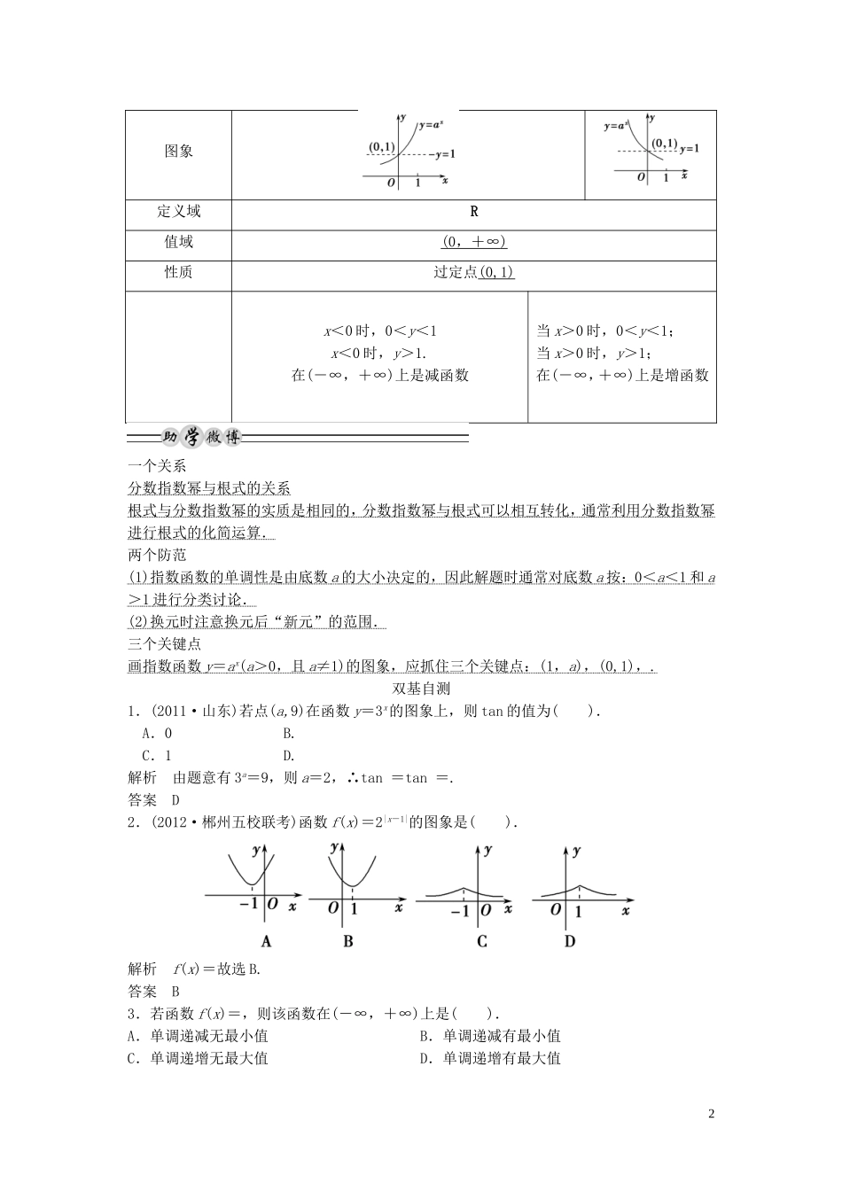 【创新方案】2013年高考数学一轮复习 第二篇 函数与基本初等函数Ⅰ第4讲　指数与指数函数教案 理 新人教版_第2页