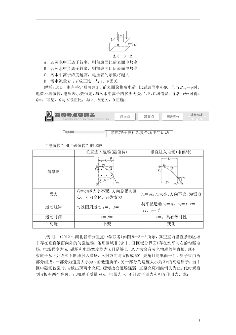 【三维设计】2014届高三物理一轮 （14年预测+目标定位+规律总结） 8.3带电粒子在复合场中的运动教学案 新人教版_第3页