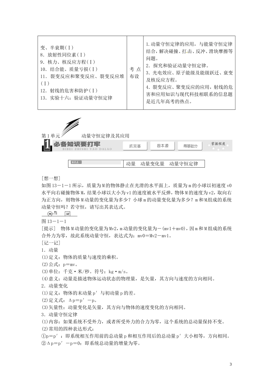 【三维设计】2014届高三物理一轮 （14年预测+目标定位+规律总结） 13.1动量守恒定律及其应用教学案 新人教版_第3页