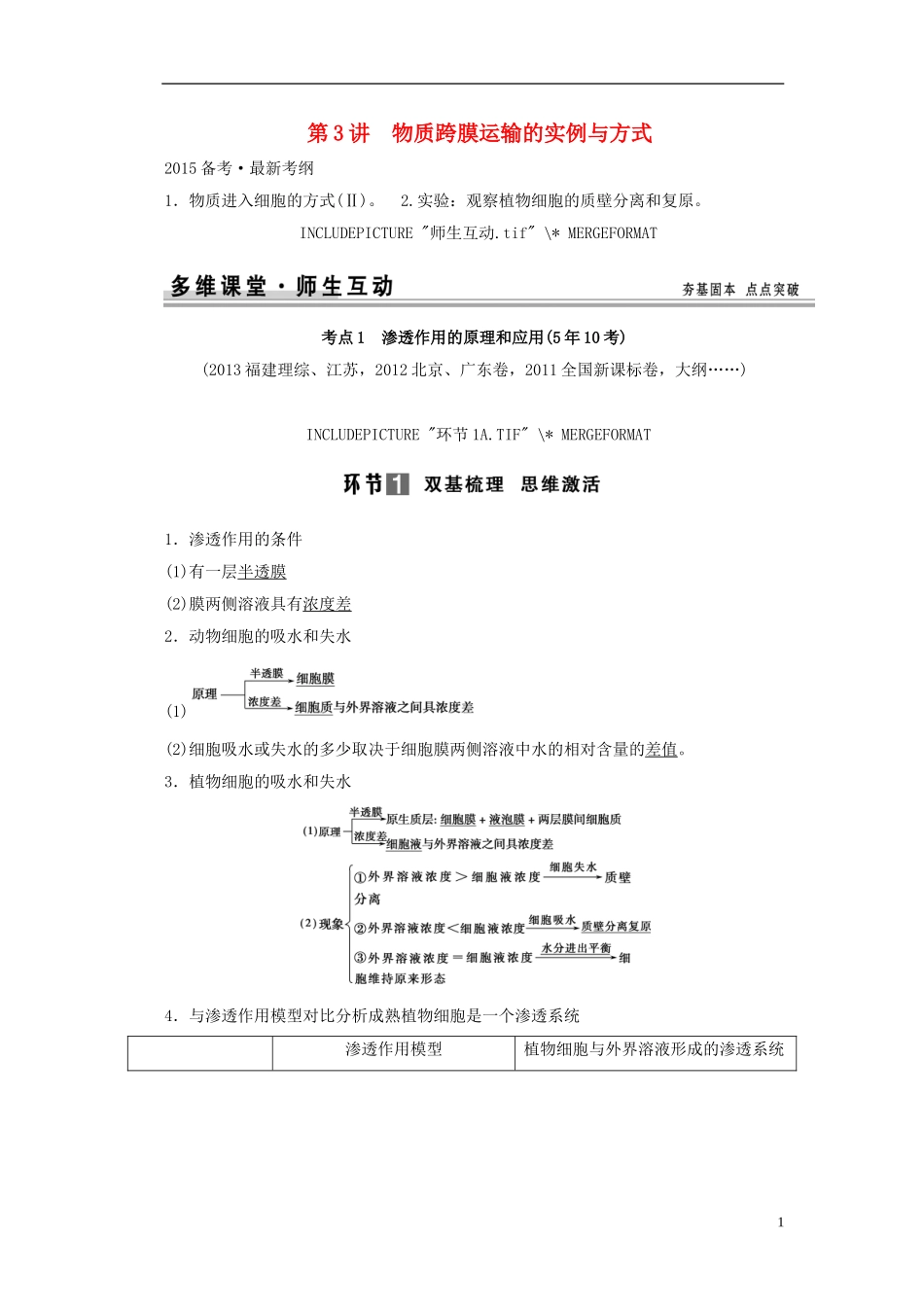 【创新设计】（山东专用）2015年高考生物 第二单元 第3讲物质跨膜运输的实例与方式教学案 新人教版必修1_第1页