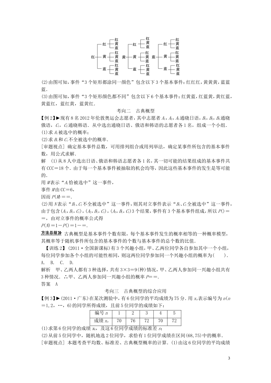 【创新方案】2013年高考数学一轮复习 第十二篇 概率、随机变量及其分布 第2讲　古典概型教案 理 新人教版_第3页
