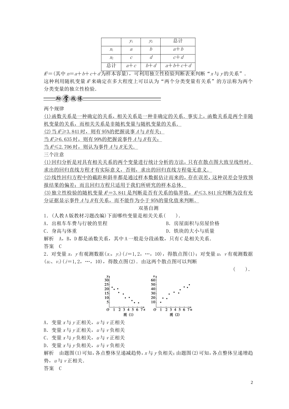 【创新方案】2013年高考数学一轮复习 第十篇 统计、统计案例 第3讲　变量间的相关关系与统计案例教案 理 新人教版_第2页