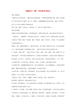 【吹尽狂沙系列】高中语文 经典话题作文题写作指导 静写作指导及例文