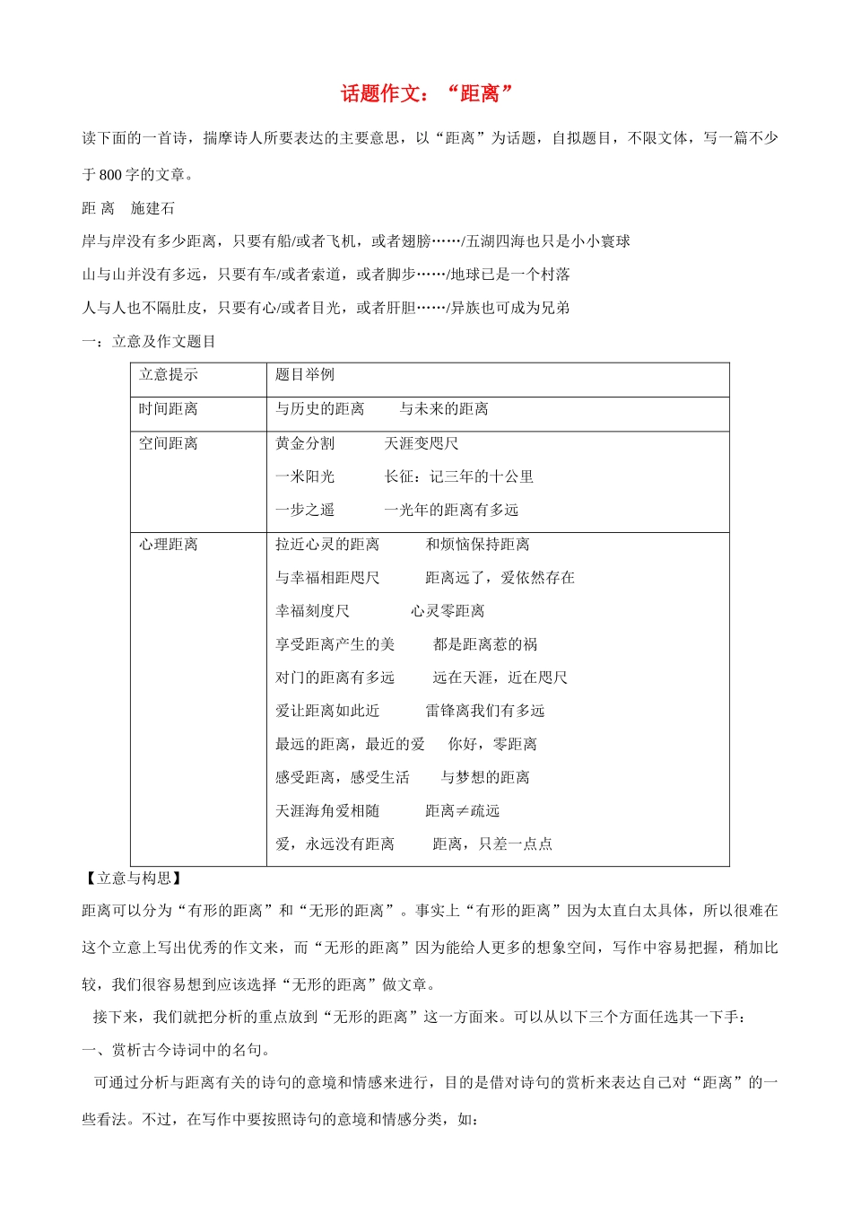 【吹尽狂沙系列】高中语文 经典话题作文题写作指导 距离_第1页