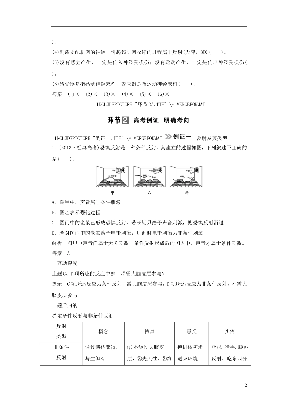 【创新设计】（山东专用）2015年高考生物 第一单元第2讲 通过神经系统的调节教学案 新人教版必修3 _第2页