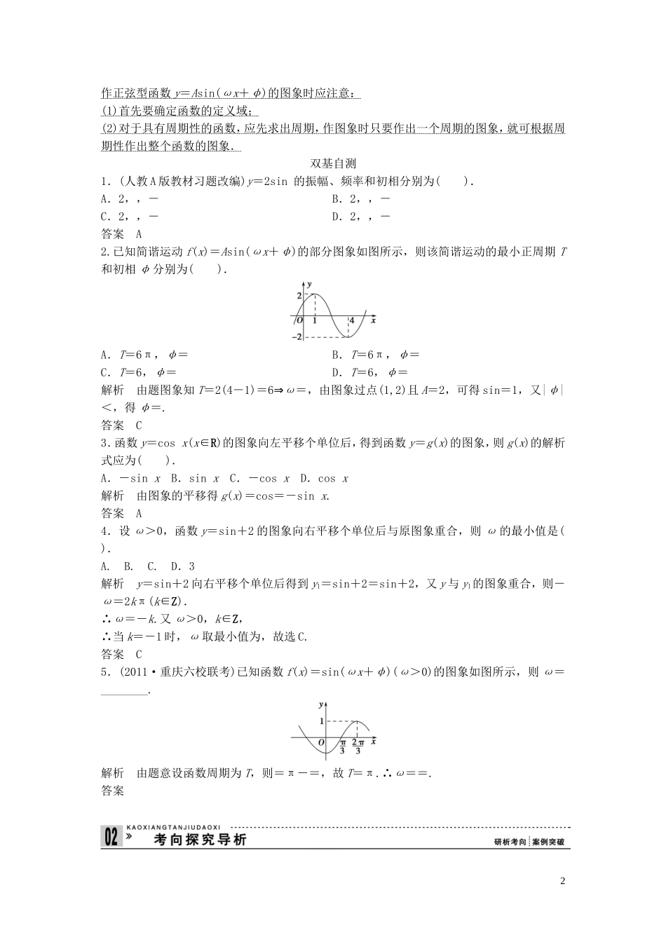 【创新方案】2013年高考数学一轮复习 第四篇 三角函数、解三角形 第4讲　正弦型函数y＝Asin(ωx＋φ)的图象及应用教案 理 新人教版_第2页