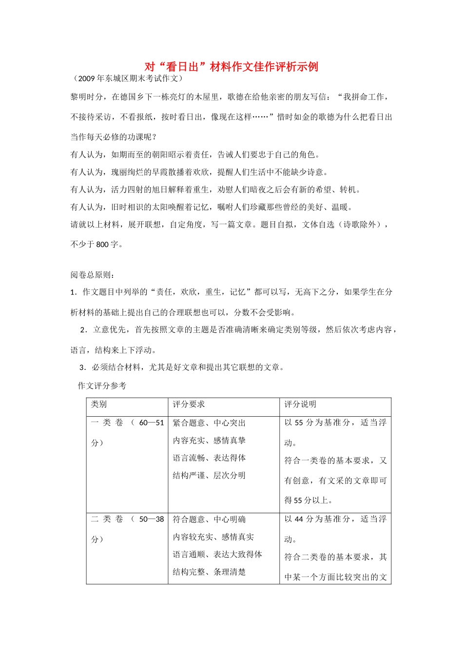 【吹尽狂沙系列】高中语文 经典话题作文题写作指导 看日出材料作文佳作评析示例_第1页