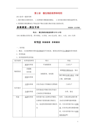【创新设计】（山东专用）2015年高考生物 专题2 微生物的培养和利用教学案 新人教版选修1