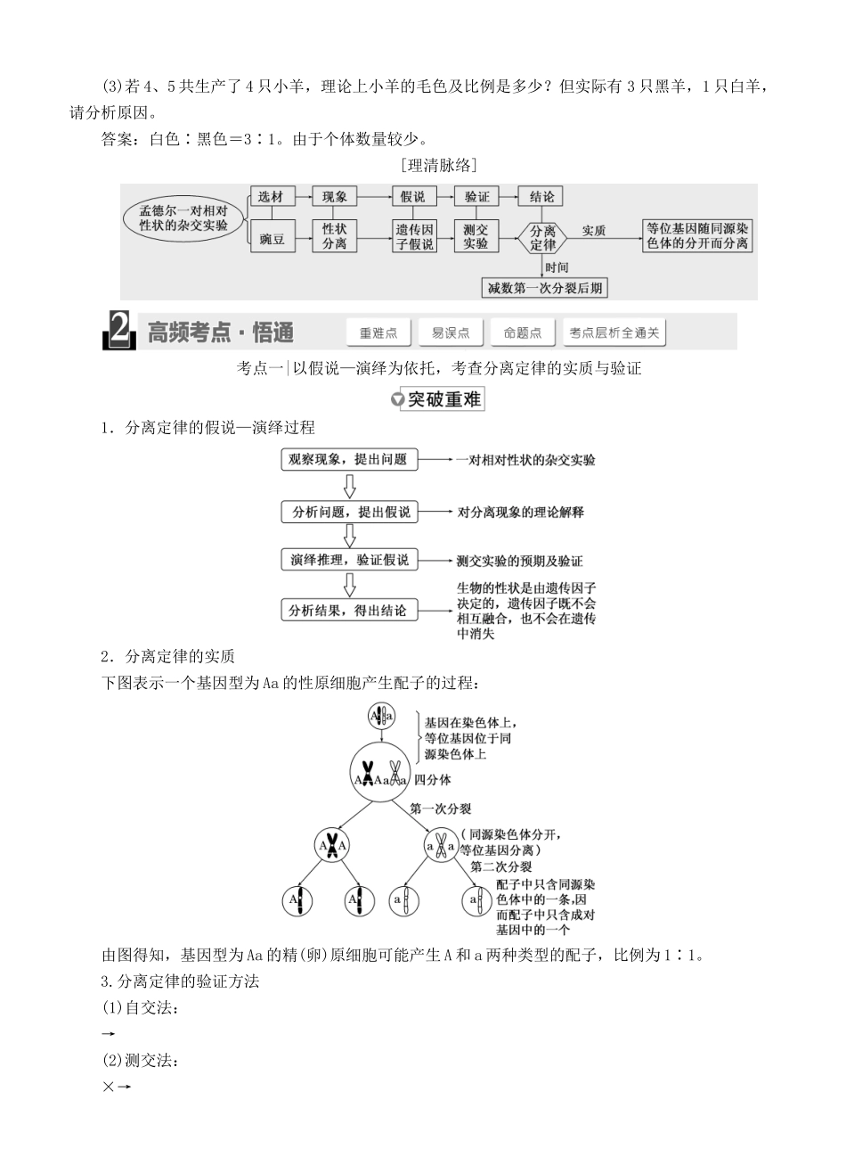 【三维设计】2015届高考生物一轮精品讲义 1.1 孟德尔的豌豆杂交实验（一）新人教版必修2_第3页