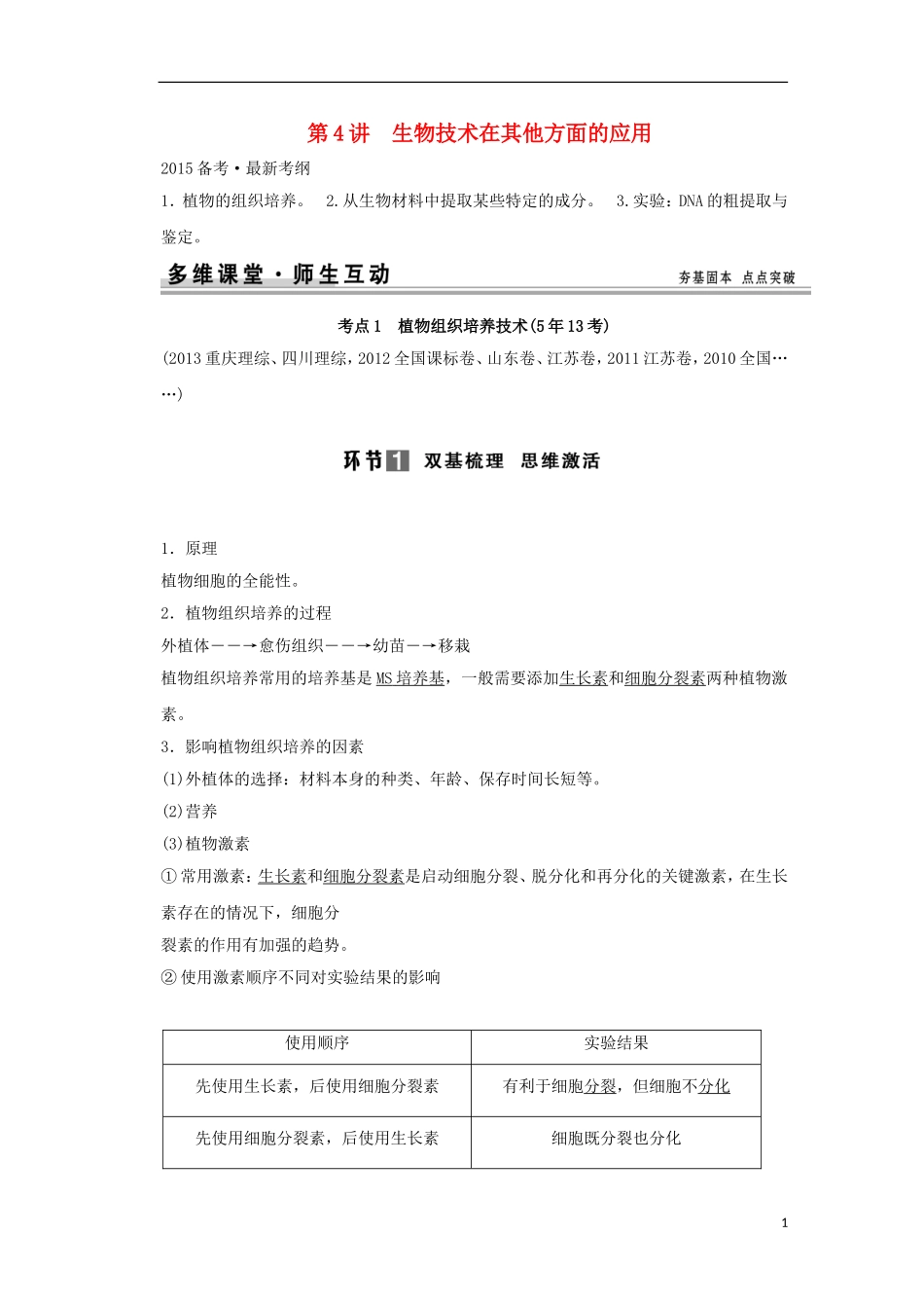 【创新设计】（山东专用）2015年高考生物 专题4 生物技术在其他方面的应用教学案 新人教版选修1_第1页