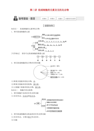 【三维设计】2015届高考生物一轮精品讲义 1.2 组成细胞的元素及无机化合物 新人教版必修1