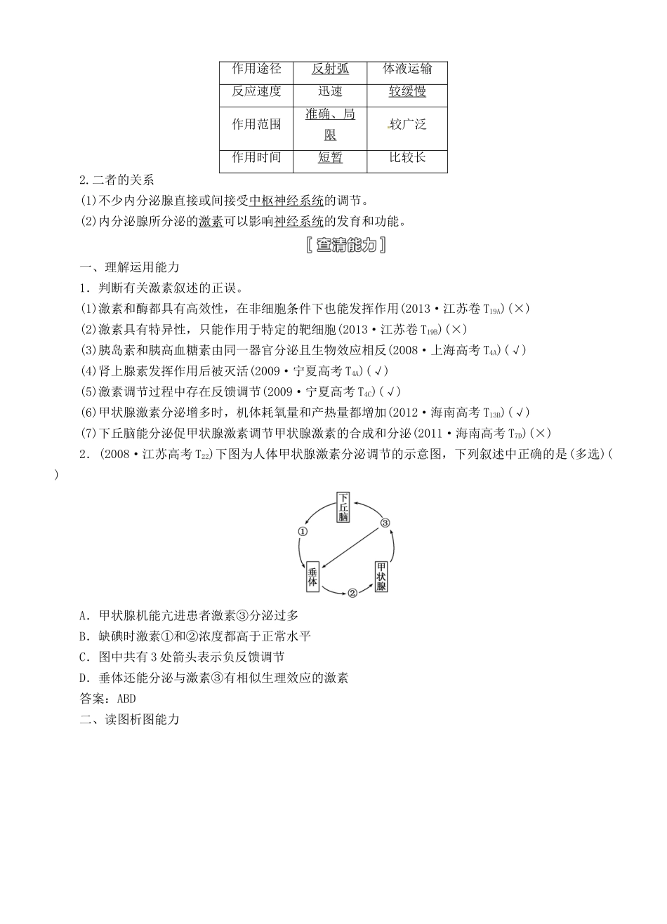 【三维设计】2015届高考生物一轮精品讲义 1.3 激素调节及其与神经调节的关系 新人教版必修3_第2页