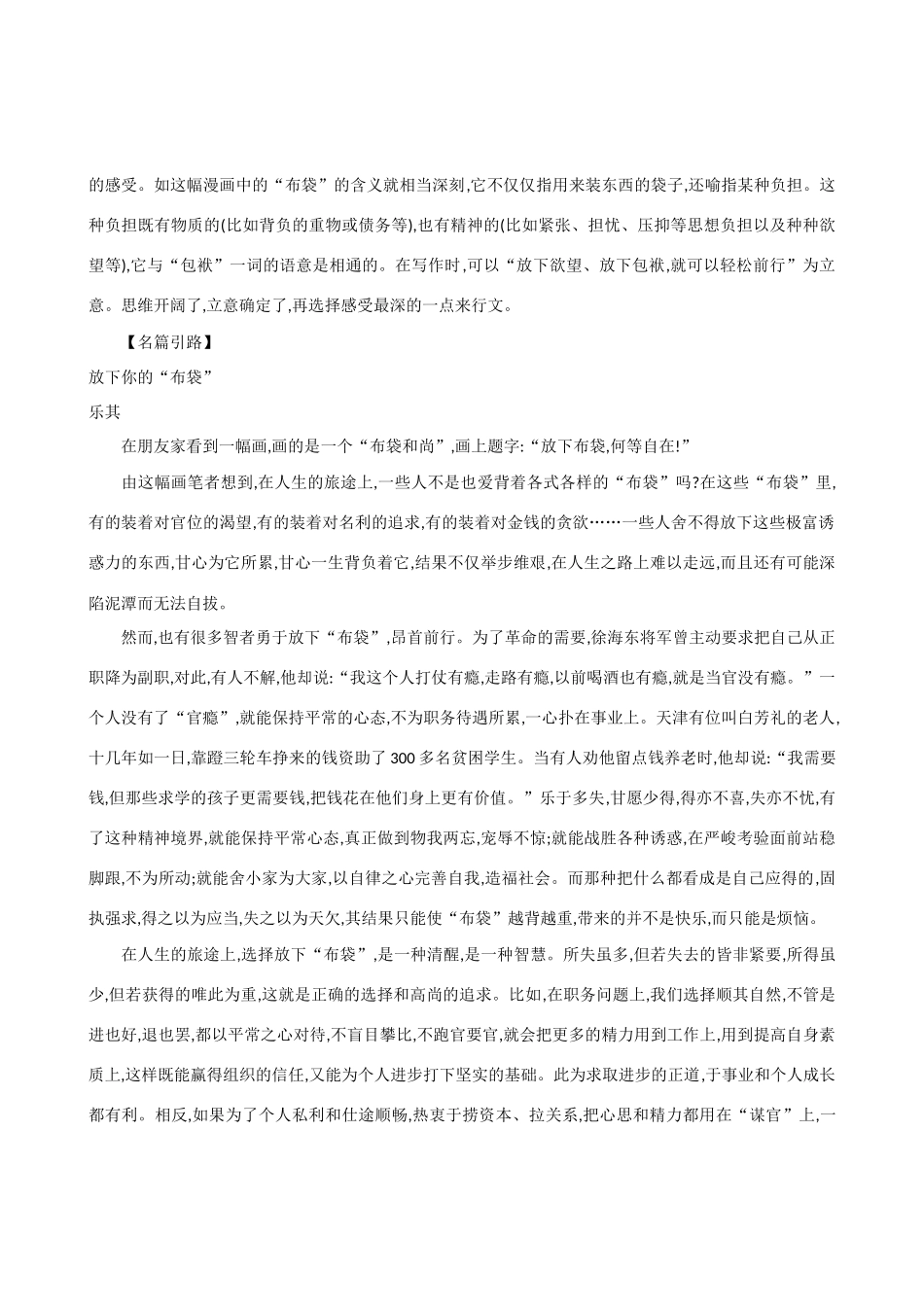 【吹尽狂沙系列】高中语文 经典话题作文题写作指导 漫画作文“放下布袋”写作导引_第2页