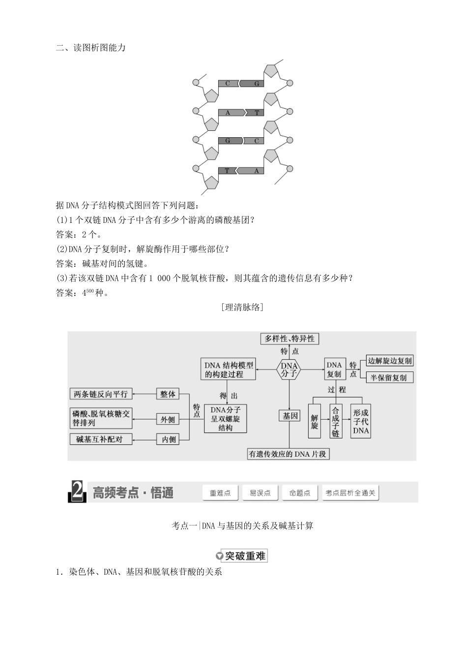 【三维设计】2015届高考生物一轮精品讲义 2.2 DNA分子的结构、复制与基因的本质 新人教版必修2_第3页