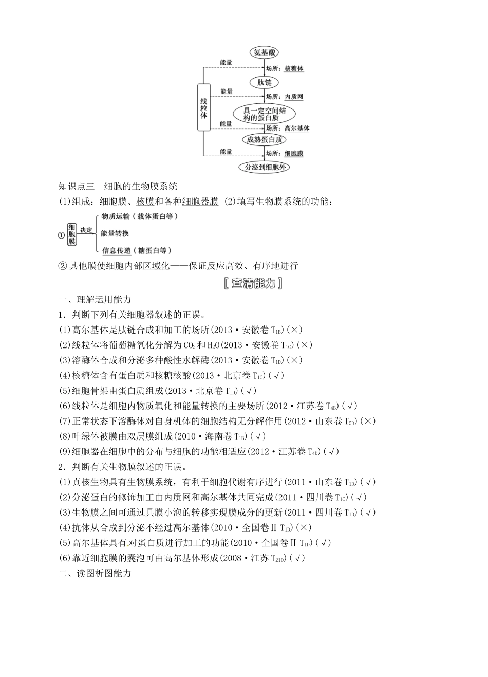 【三维设计】2015届高考生物一轮精品讲义 2.2 细胞器-系统内的分工合作 新人教版必修1_第2页