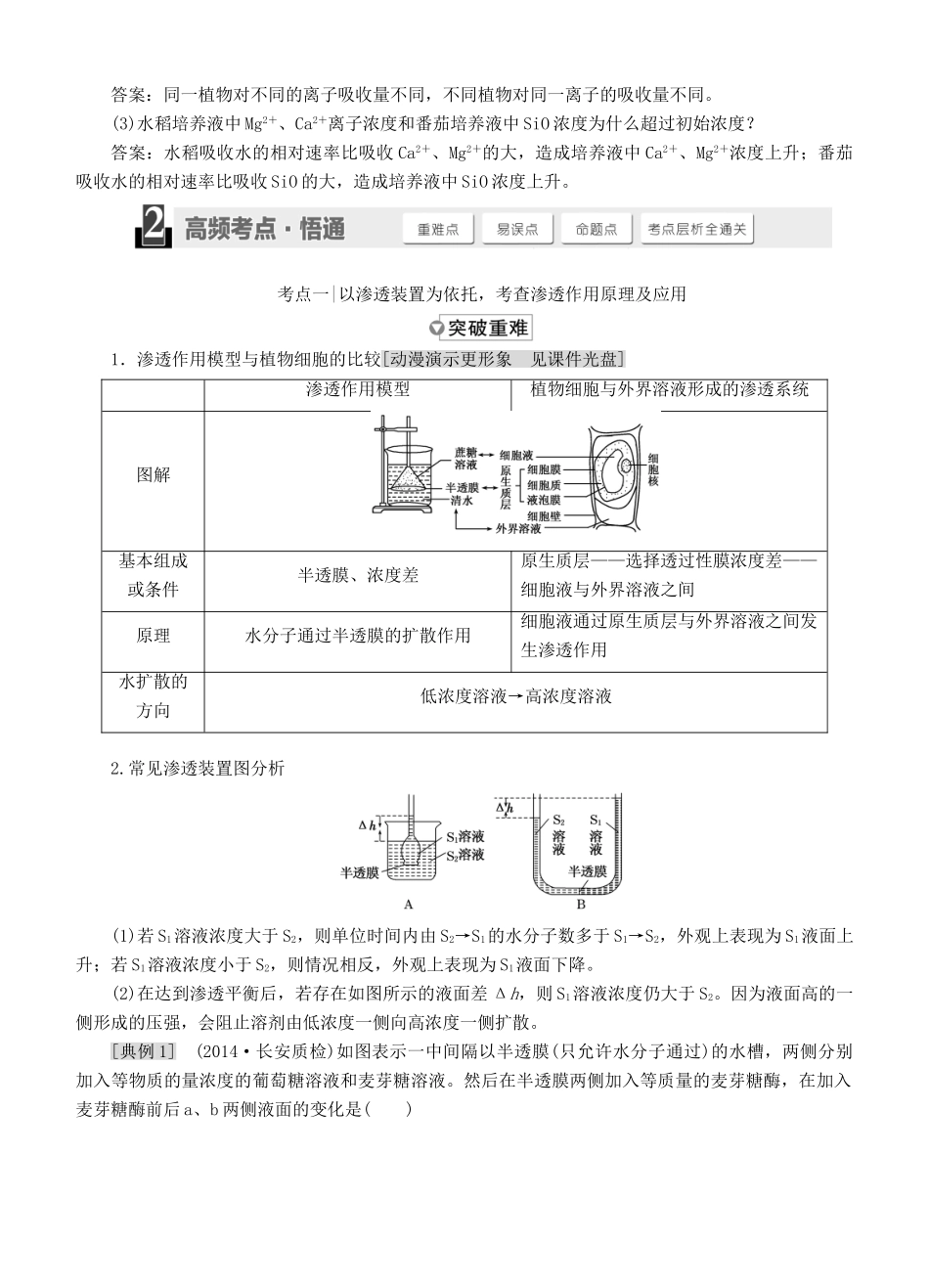 【三维设计】2015届高考生物一轮精品讲义 2.3 物质跨膜运输的实例和方式 新人教版必修1_第3页