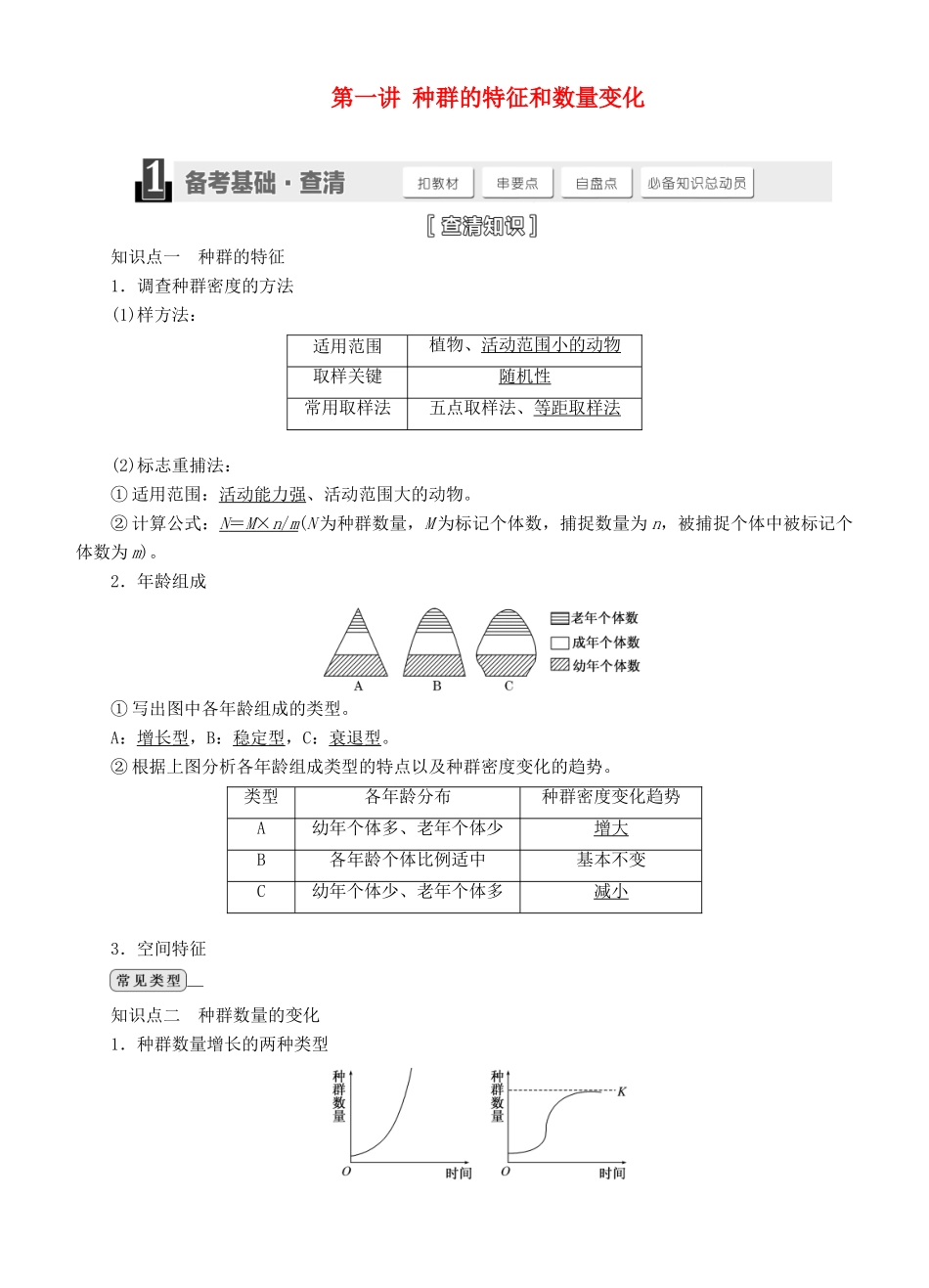 【三维设计】2015届高考生物一轮精品讲义 3.1 种群的特征和数量变化 新人教版必修3_第1页