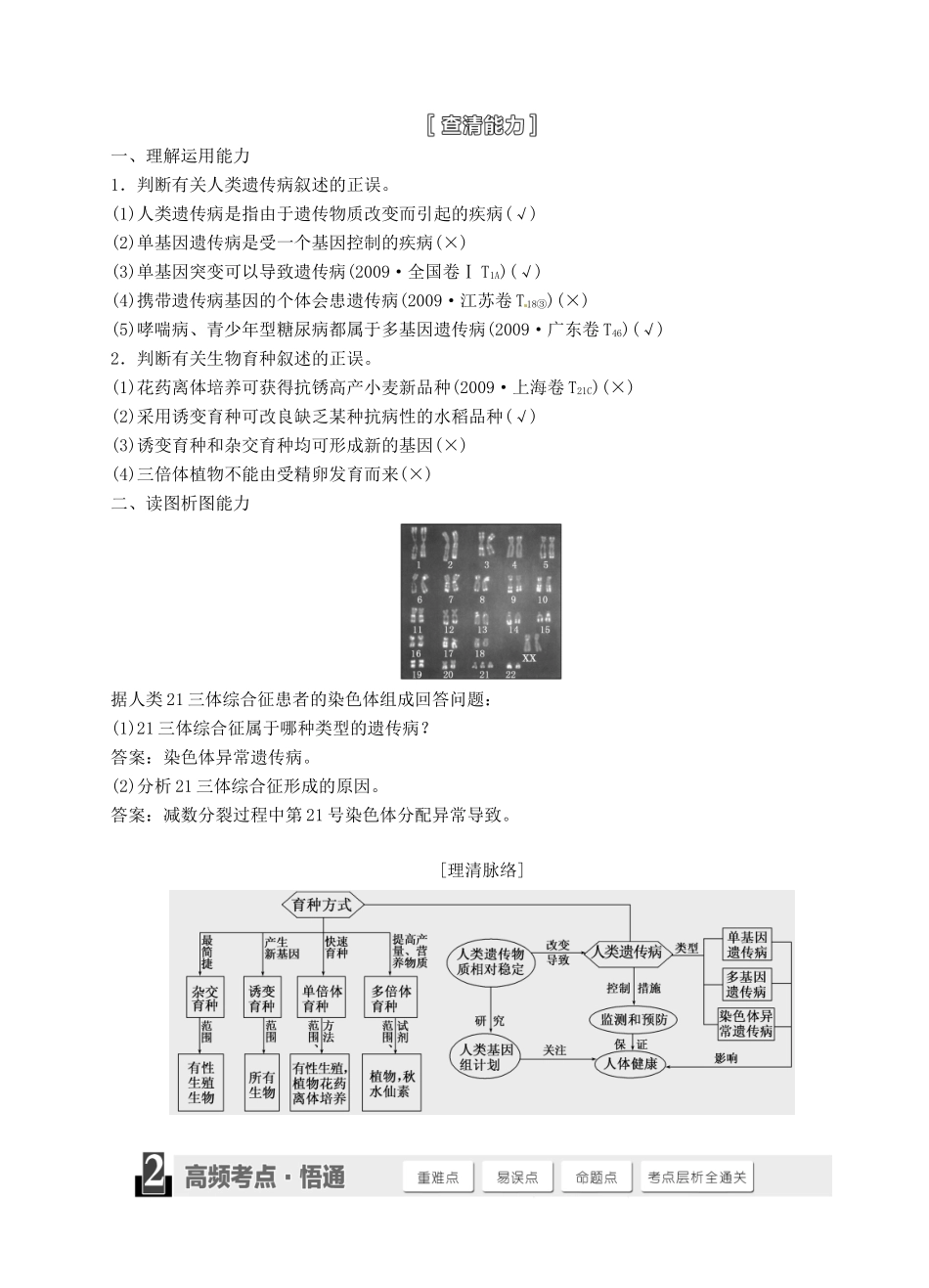 【三维设计】2015届高考生物一轮精品讲义 3.2 人类遗传病与生物育种 新人教版必修2_第2页