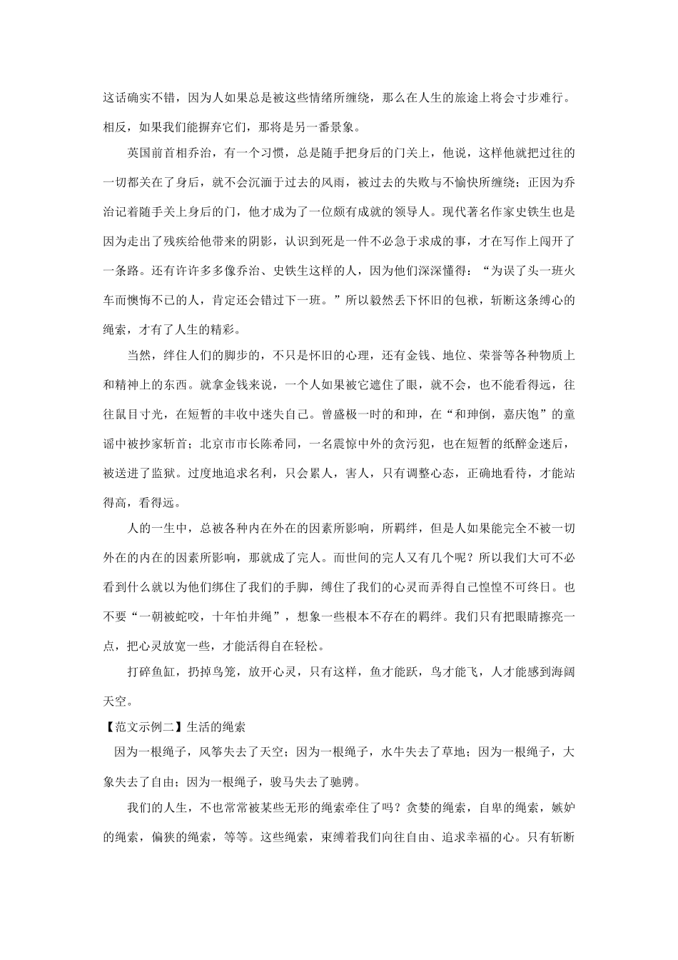 【吹尽狂沙系列】高中语文 经典话题作文题写作指导 命题作文“生活的绳索”写作导引及范例评点_第2页