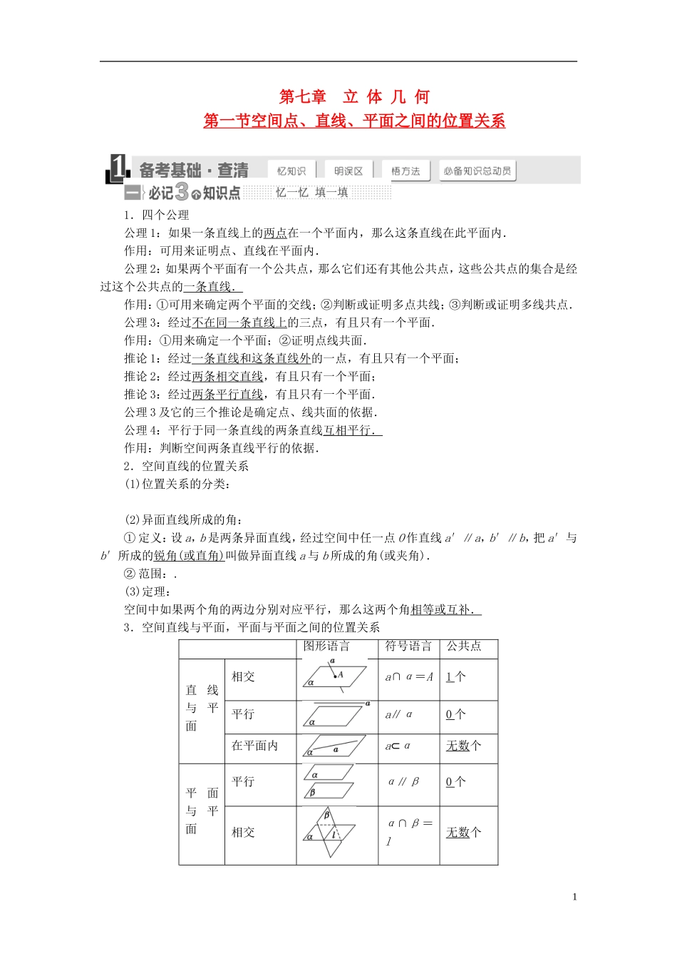 【三维设计】2015届高考数学大一轮复习讲义（备考基础查清+热点命题悟通）第七章 立 体 几 何 理 苏教版_第1页